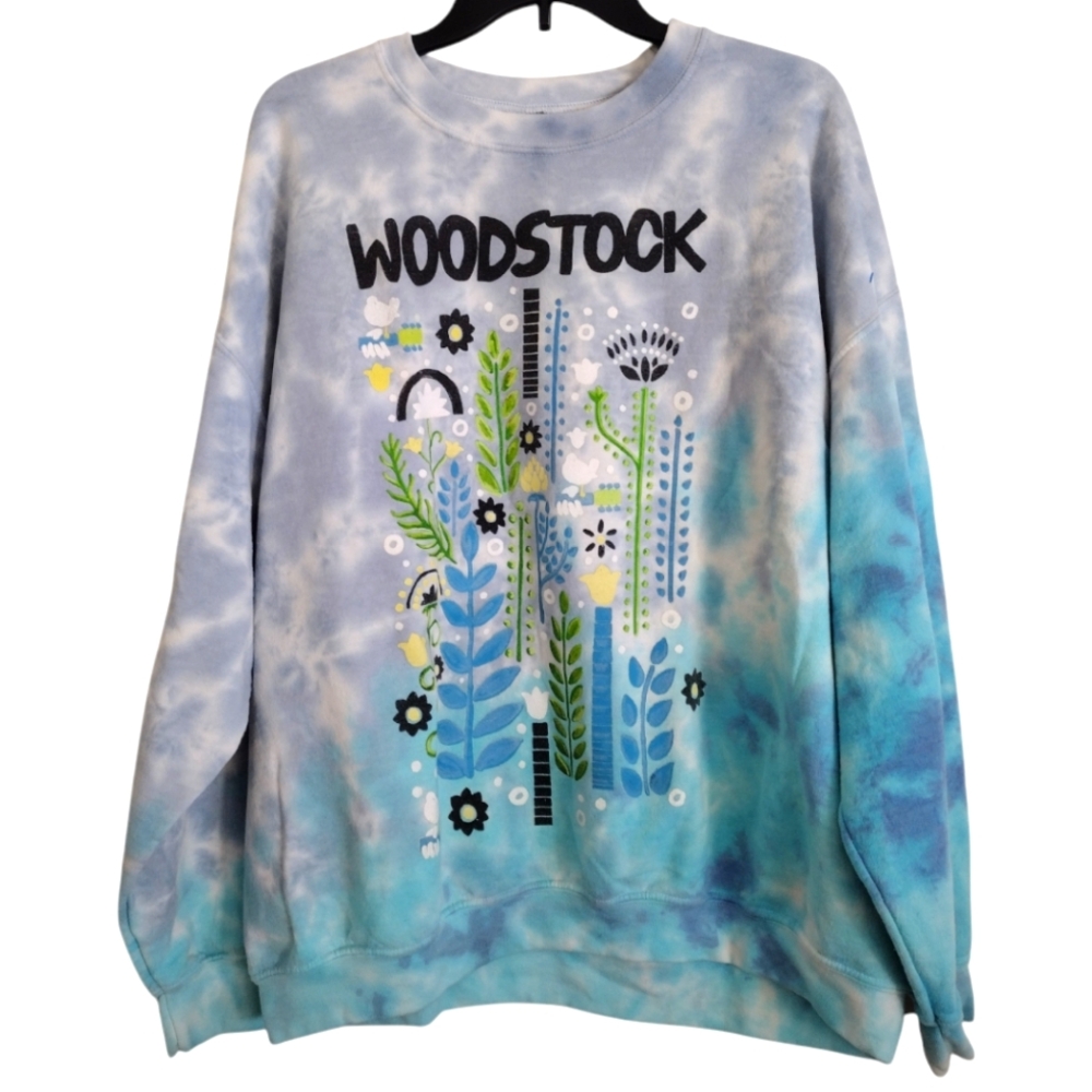 Woodstock blue multicolor oversized sweatshirt floral tie dye size XL